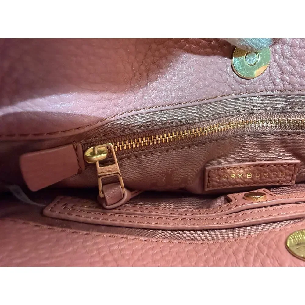 Tory Burch Pebbled Leather Satchel Bag Dusty Rose